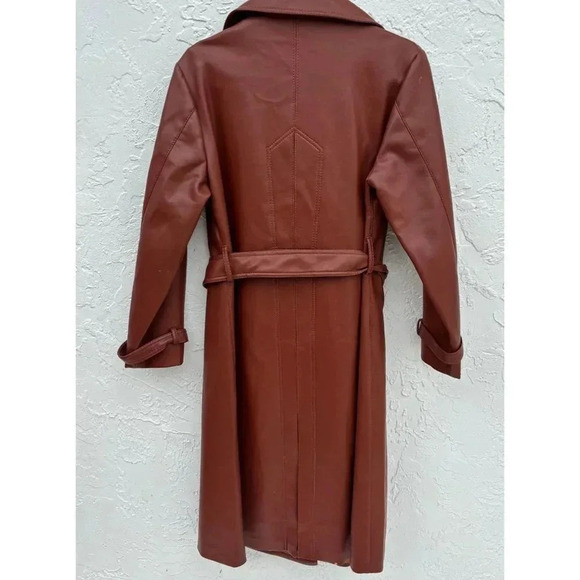 PR Womens Vintage Faux Leather Boho Style Long Coat Rust Size 13/14 - Picture 10 of 16